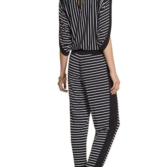 Plus Size Chicos Jumpsuit Black & White vertical stripes relax drop shoulder SZ3 - Picture 2 of 8